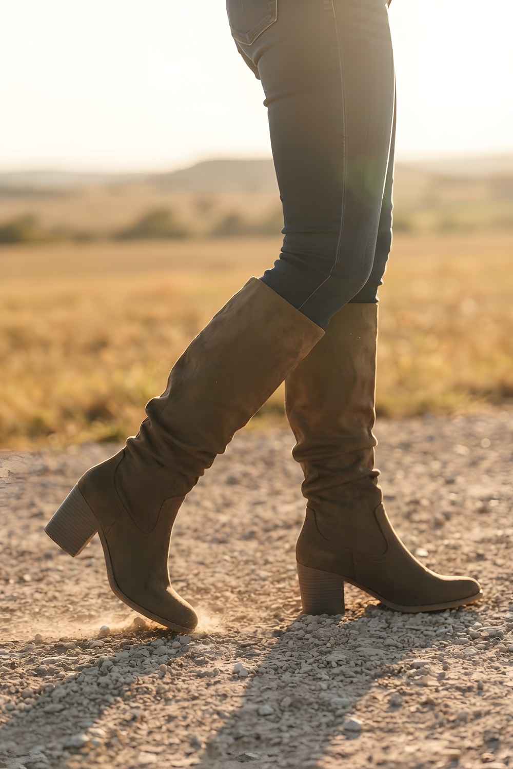 The tall boots for a cold walk to the evening bus