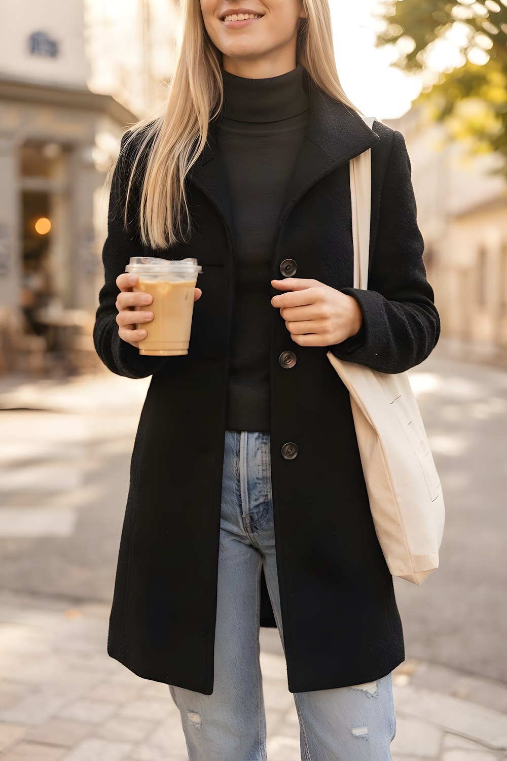The pea coat for the cold walk to the bus stop