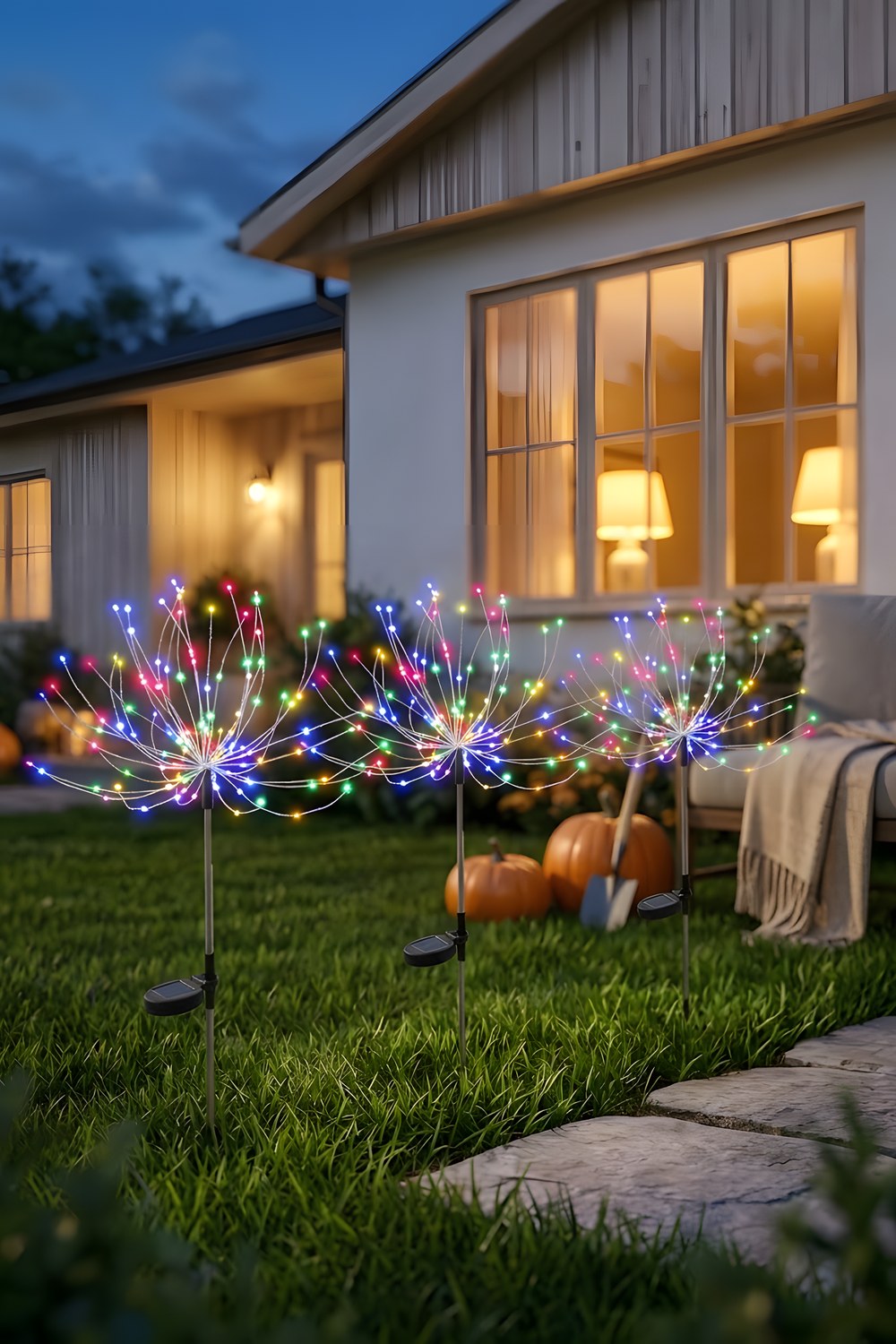 PEVOROS Solar Fiber Optic Firework Garden Lights, Pair
