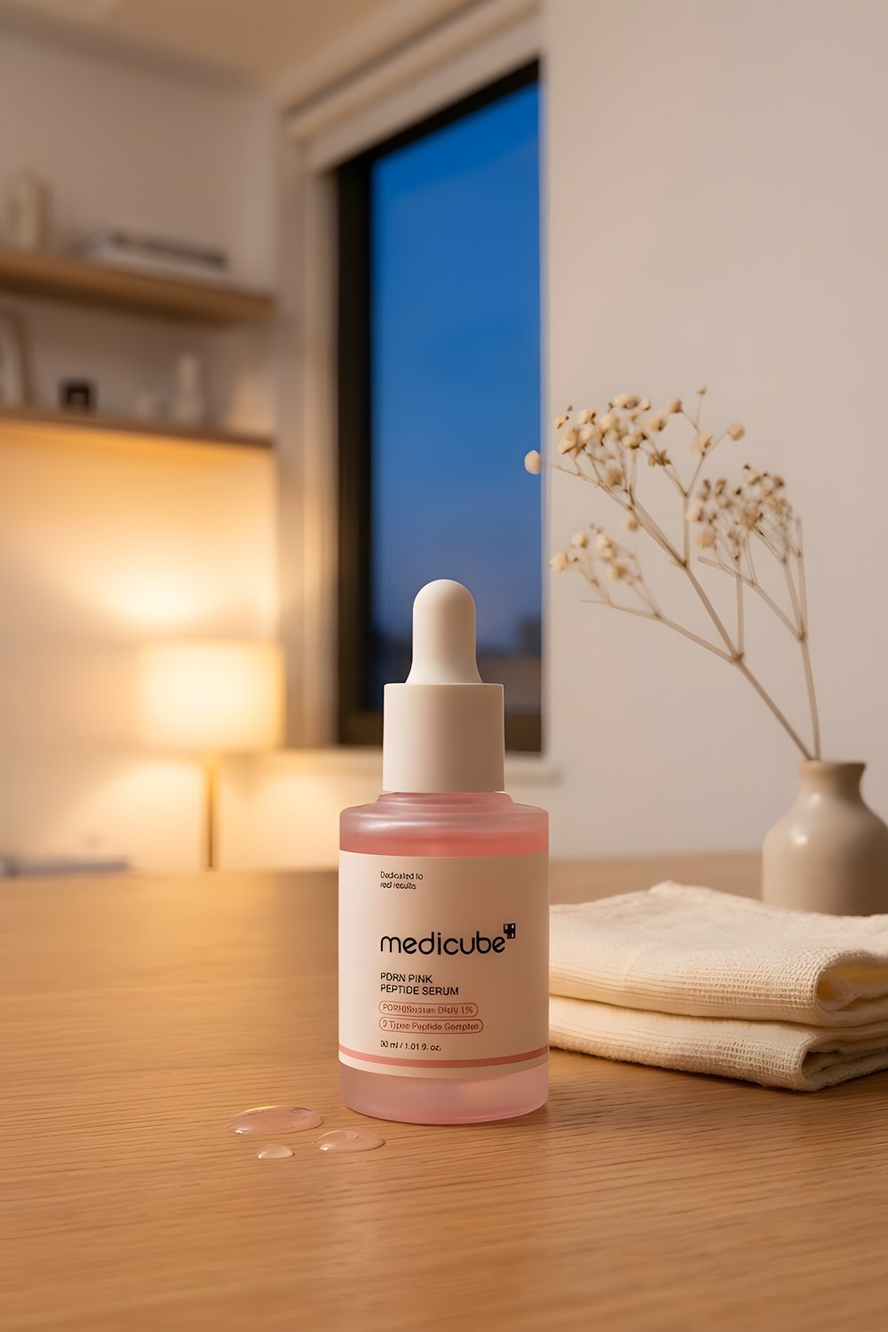 The serum for two quiet minutes at the bathroom shelf