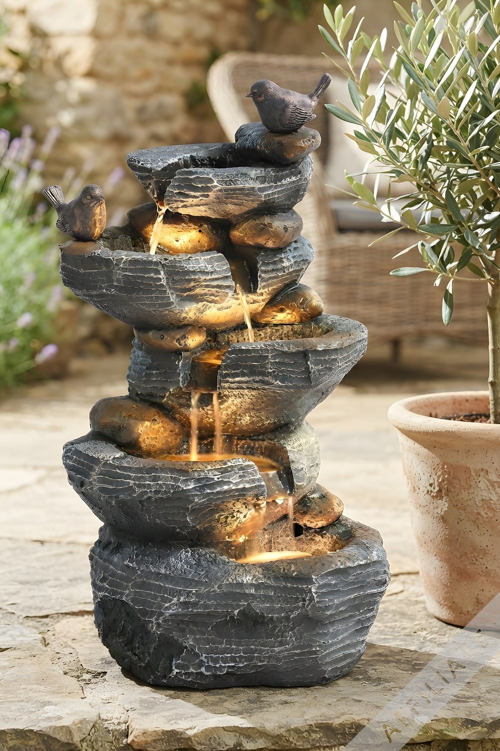 Grepatio Five Tier Cascading Rock Fountain