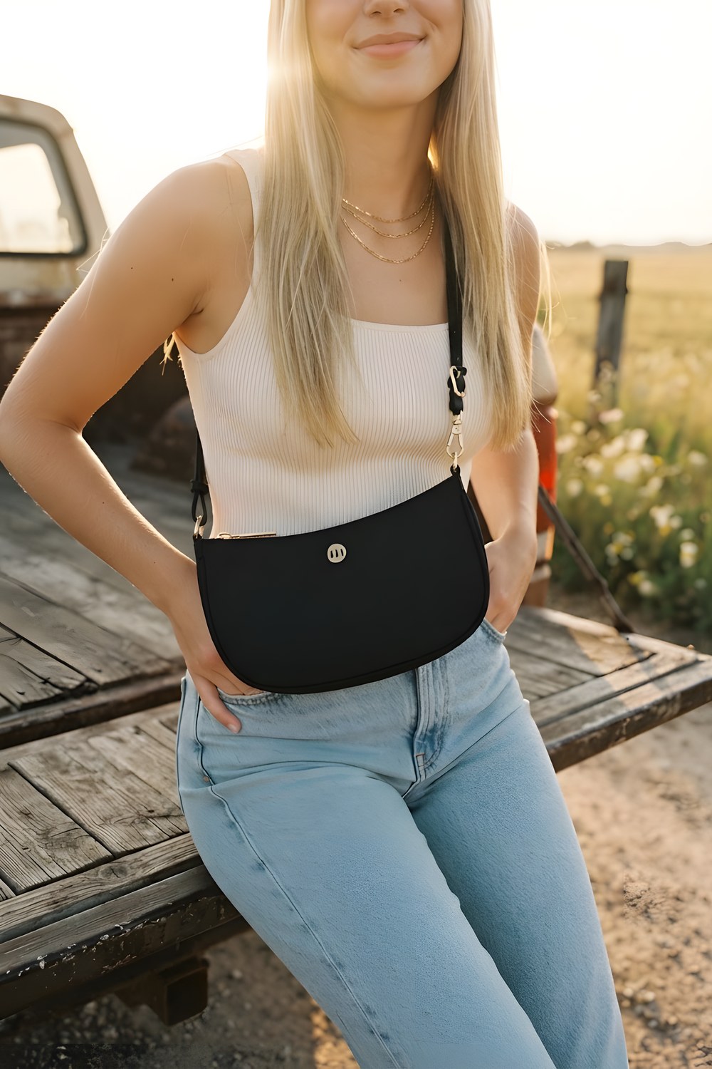 The little shoulder bag for a phone, keys and a lip balm
