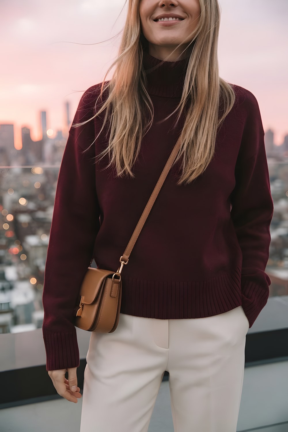 The turtleneck sweater for the first cold walk to the bus