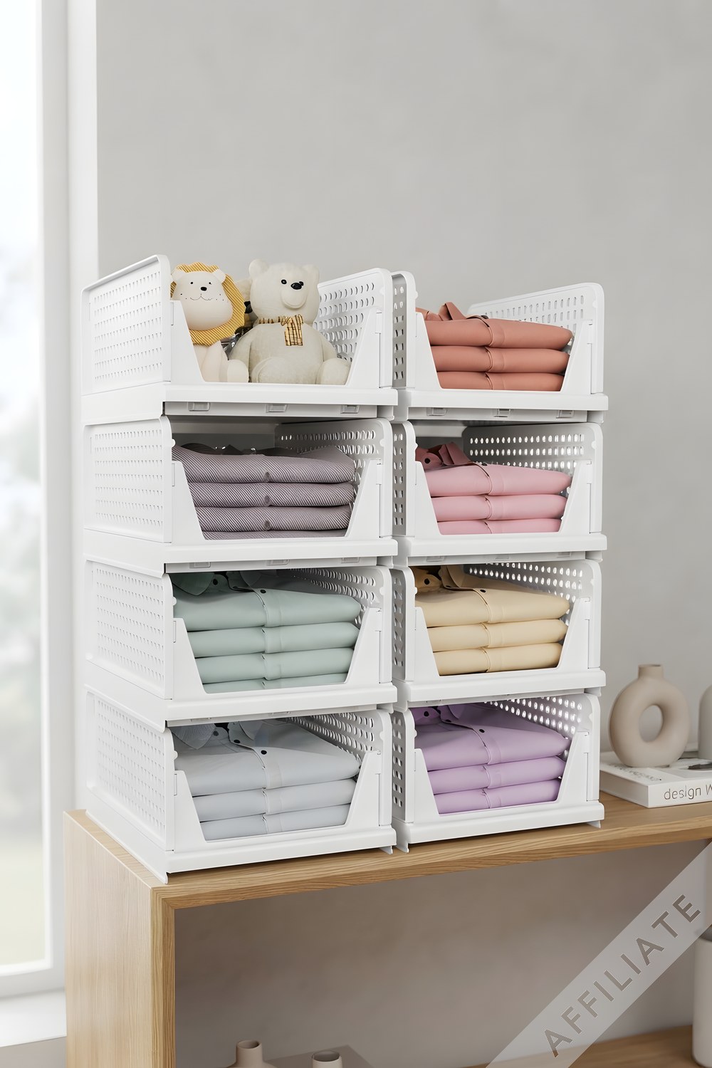 SNSLXH 8 Pack Stackable Foldable Closet Bins