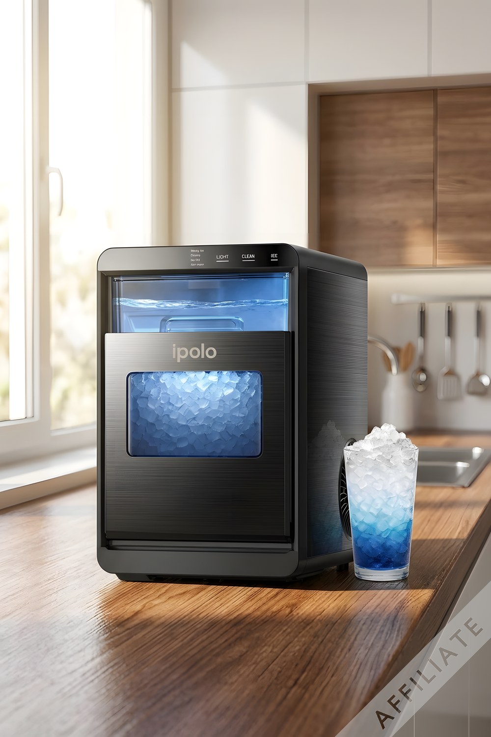 Ipolo Countertop Nugget Ice Maker Rated for 44 Pounds a Day