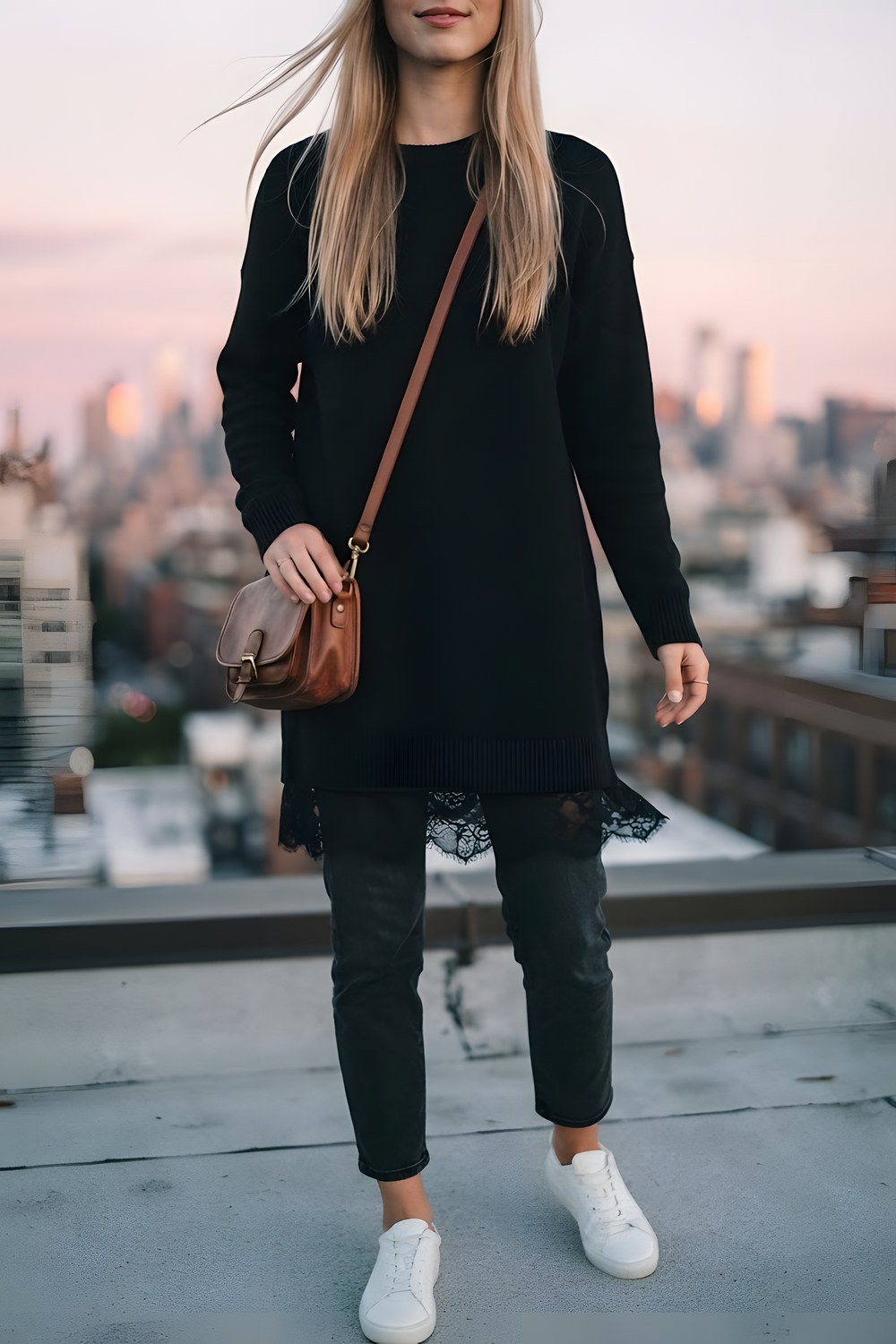 The sweater dress for a cold coffee run before work